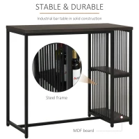 HOMCOM Industrial Steel Tube Bar Table with Wood Top, Steel Frame, 2-Tier Storage Shelf, Adjustable Footpad, Pub Table for Kitchen Dining Room, Walnut(m-7)