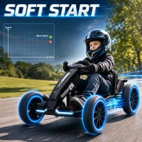 Qaba 12V Electric Go Kart for Kids with Dual Motors, Adjustable Seat, Soft Start, LED Lights, EVA Wheels, for Age 3-6, Black(m-4)