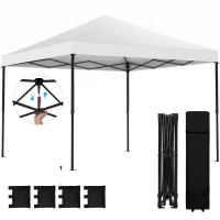 Outsunny 10 x 10 ft Pop Up Canopy Tent with One Push Setup, Outdoor Portable Instant Canopy Shelter w/ Roller Bag, White(m-11)