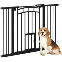 PawHut Auto-Close Pet Gate, Stair Gate with Cat Door, Double Locking for Doorways Hallways Stairs, Fits 29"-39.4" Wide, Black(m-9)