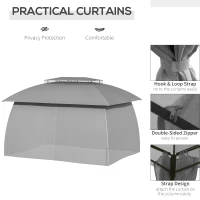 Outsunny 10' x 13' Outdoor Gazebo Patio Gazebo Canopy, Double Vented Roof, Steel Frame, Curtain Sidewalls, Sun Shade Shelter for Garden, Lawn, Backyard, Deck, Gray(m-5)