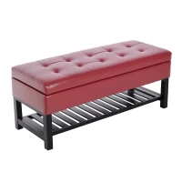 HomCom 44" Tufted Faux Leather Ottoman Storage Bench With Shoe Rack- Crimson Red(m-1)