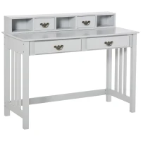 HOMCOM Study Writing Desk Computer Table Workstation with Removable Shelf, 2 Drawers, and Wide Tabletop, Grey(m-1)