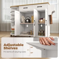 HOMCOM 53" Kitchen Island with Power Outlet and Drop Leaf, Kitchen Cart on Wheels with 360° Rotating Rack, White(m-7)