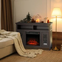 HOMCOM Electric Fireplace TV Stand for 50", Media Console Center Cabinet with 2 Shelves and 2 Cabinets with Adjustable Shelves for Corner, Dark Brown(m-3)