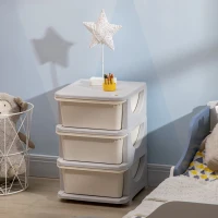 Qaba 3 Drawers Kids Storage Unit, 3 Tier Stackable Toy Organizers and Storage Chest, Cream White(m-10)