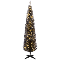 HOMCOM 7ft Pencil Christmas Tree, Slim Artificial Christmas Tree with Realistic Branches and Warm White LED Lights, Black