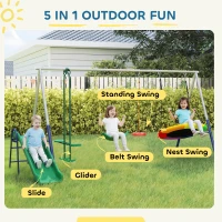 Qaba 5-in-1 Kids Swing Set with Slide, Swings and Glider for Backyard, 770lbs Capacity, for Ages 3-8, Mixed Color(m-4)