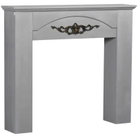 HOMCOM Vintage Fireplace Mantel Surround, Wood Mantels for Fireplace with Decorative Pattern, Interior Width 31", Grey(m-1)