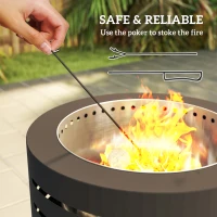 Outsunny Round Fire Pit with Fire Poker, Portable Wood Burning Firepit with Ash Tray and Hairpin Legs, Outdoor Fireplace, Black(m-4)