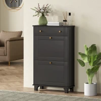 HOMCOM Slim Shoe Storage with 2 Flip Drawers and Adjustable Shelves Shoe Cabinet Organizer for 8 Pair, Black(m-10)