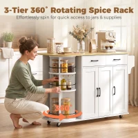 HOMCOM 53" Kitchen Island with Power Outlet and Drop Leaf, Kitchen Cart on Wheels with 360° Rotating Rack, White(m-4)