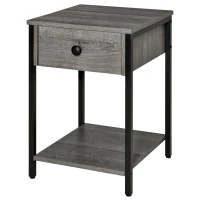 HOMCOM Industrial Side Table, End Table with Drawer and Storage Shelf for Living Room, Gray(m-11)