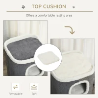 PawHut 4-Story Cat House for Indoor, Cat Condo with Sisal Scratching Surface, Removable Cushion, 16" x 16" x 29", Grey(m-7)