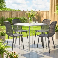 Outsunny Outdoor Dining Chairs Set of 4, Patio Chairs with Slotted Backrest, Grey(m-1)