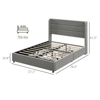 HOMCOM Full Bed Frame with Storage Drawers, Full Size Bed Base with Headboard, Wood Slats, Noise-Free, Light Gray(m-3)