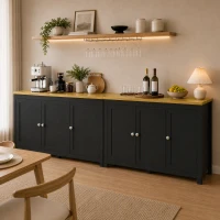 HOMCOM Sideboard, Buffet Cabinet with Doors and Adjustable Shelves for Living Room, Entryway, Black and Natural(m-10)