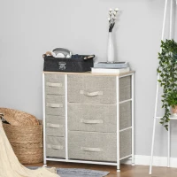 HOMCOM 7-Drawer Dresser Storage Tower Cabinet Organizer Unit, Easy Pull Fabric Bins with Metal Frame for Bedroom, Closets, Light Gray(m-10)
