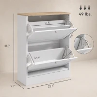 HOMCOM Slim Shoe Storage Cabinet, Modern Shoe Cabinet with 2 Flip Drawers and Adjustable Shelves for 8-12 Pairs, White(m-3)