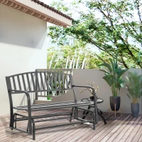 Outsunny Outdoor Glider Bench, Glider Bench for Outside Patio with Armrests, Slatted Seat & Backrest, Loveseat with Power Coated Steel Frame, Black(m-10)