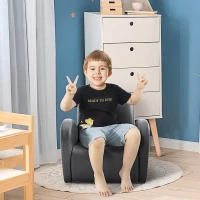 Qaba Kids Sofa Rocking Chair with Side Pocket, PU Leather Toddler Armchair for Children Grey(m-10)