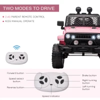 Aosom 12V Kids Ride On Truck with Parent Remote Control, Battery Powered Electric Car with Spring Suspension, Adjustable Speed, LED Lights and Horn, Pink(m-6)