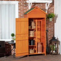 Outsunny Wood Garden Shed Outdoor Tool Storage Cabinet Hutch Lockable Unit with Double Door and 3 Tire Storage Shelves(m-1)