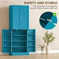 HOMCOM 65" Kitchen Cabinet, Kitchen Pantry Cabinet with 4 Doors and 16 Door Shelves for Dining Room, Blue(m-6)