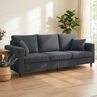 HOMCOM 3 Seater Sofa with Wide Seat, Corduroy Couch with Deep Seat, Spring Cushion, Dark Grey