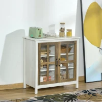 HOMCOM Sideboard Buffet Cabinet, Glass Door Kitchen Cabinet with Storage,  Accent Entryway Cabinet with Adjustable Shelf for Living Room, Distressed White(m-10)