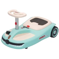 Qaba 12V Electric Wiggle Car with Convertible Steering Wheel Pull Handle, 2 Speed, Music, Lights for 3-5 Years, Light Blue(m-1)