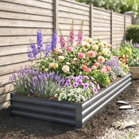 Outsunny 95" x 36" x 12" Galvanized Raised Garden Bed, Easy DIY and Cleaning for Growing Flowers, Herbs, Succulents, Gray(m-9)