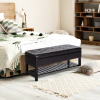 HomCom 44" Tufted Faux Leather Ottoman Storage Bench With Shoe Rack - Dark Brown(m-2)