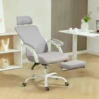 HOMCOM Ergonomic Office Chair, Mesh Reclining Desk Chair with Adjustable Lumbar Support, Headrest, Grey(m-8)