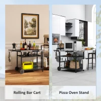Outsunny Outdoor Bar Cart Grill Table with Stainless Steel Tabletop, Wheeled Outdoor Serving Cart Prep Table with Storage, Hooks(m-8)