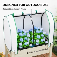 Outsunny Raised Garden Bed with PE Greenhouse Cover Outdoor Planter Box for Herbs and Vegetables, 35 x 22 x 47 inch, Natural(m-7)