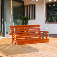 Outsunny 2 Seater Porch Swing Wooden Patio Swing Chair with Cup Holder and Chains Outdoor Swing Bench for Garden Yard, Brown(m-8)