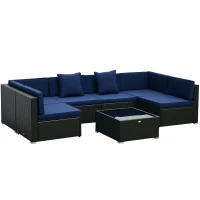 Outsunny 7 Piece Patio Furniture Set, Wicker Outdoor Sectional Sofa Set, Dark Blue(m-1)