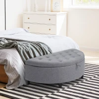 HOMCOM Half Moon Storage Ottoman, Upholstered Button Tufted Storage Bench with Lift Lid and Wood Legs, for Living Room, Entryway, Gray(m-2)