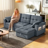 HOMCOM Convertible Sectional Sofa Bed, Pull Out Sleeper Sofa Couch with USB‑A+C, Chaise Storage, L-Shaped Futon Couch, Dark Grey(m-1)
