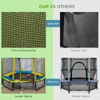 Qaba 4.6' Kids Trampoline with Basketball Hoop, Horizontal Bar, 55" Indoor Trampoline with Net, Yellow(m-7)