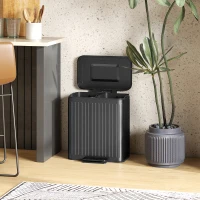 HOMCOM Trash Can with Lid, 2 x 5.3Gal Double Step-On Kitchen Trash Can, Removable Buckets, Black(m-9)