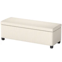 HOMCOM 47 Inches Storage Ottoman Bench, Foot Rest with Legs, End of Bed Bench, Corduroy Storage Chest for Living Room, Beige(m-1)