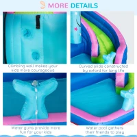 Outsunny 5-in-1 Inflatable Water Slide, Narwhal Theme Bounce House with Climbing Wall, Water Cannon, Water Pool, Trampoline, Repair Patch and 450W Air Blower(m-12)