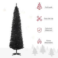 HOMCOM 7ft Unlit Pencil Artificial Christmas Tree with Realistic Branches and 499 Tips, Plastic Base, Black(m-4)