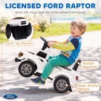 Qaba Toddler Car Licensed Ford Raptor with Headlights, Horn, Under Seat Storage, Anti-Tip Design for 18-36 Months, White(m-5)
