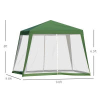 Outsunny 10x10ft Party Tent Canopy with Netting, Patio Screen House Slant Leg Outdoor Gazebo Sun Shade Shelter, Green(m-3)