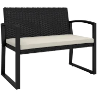 Outsunny 2 Seater Outdoor Bench, Rattan Garden Bench Loveseat with Cushion, Armrests, Steel Frame for Patio, Porch, Beige(m-9)