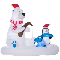 Outsunny 6ft Christmas Inflatable Polar Bear and Penguin with Santa's Hat Fishing on Board, Blow-Up Outdoor LED Yard Display for Lawn Garden Party(m-2)
