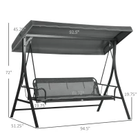 Outsunny 3 Person Patio Swing Chair Bed, Converting Flatbed, Outdoor Porch Swing Bed Glider with Adjustable Canopy, Removable Cushions, Pillows, for Garden, Poolside, Backyard, Dark Gray(m-3)